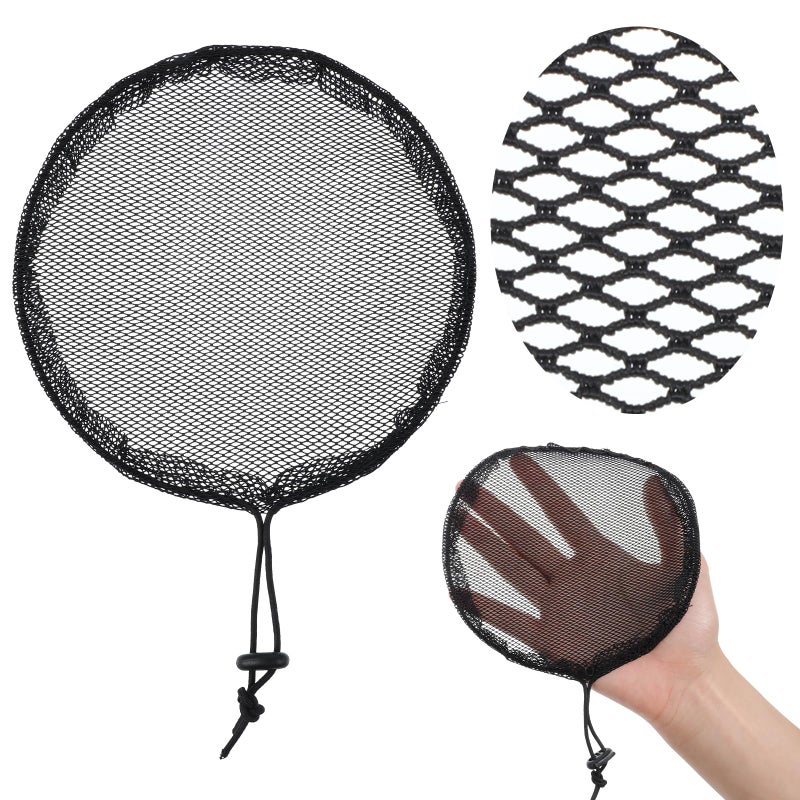 Bruislard 6 Pieces Black Weaving Net Cap Round Ponytail Wig Cap Elastic Drawstring Ponytail Hair Net for Making Afro Puff Hair Bun Wig Making Tools - Image 3